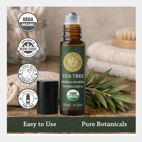 Silk Road Organic Tea Tree Essential Oil Roll-On | 100% Pure USDA Certified for Healthy Skin & Nail Care - 10 ml
