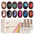 GAOY Brown Chameleon Cat Eye Gel Nail Polish Kit with Magnet, 6 Colors Glitter Holographic Nail Polish Set, UV Cure Gel for DIY Manicure at Home