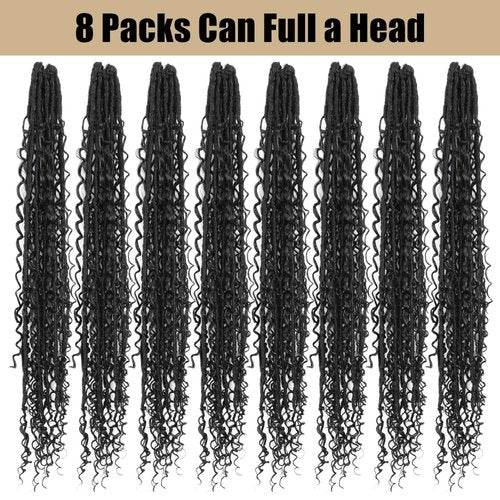 SECPOCPONY Boho Goddess Faux Locs Crochet Hair 30 Inch 8 Packs Distressed Soft Locs Pre Looped Crochet Braids with Curly Ends (80 Strands, 1B)