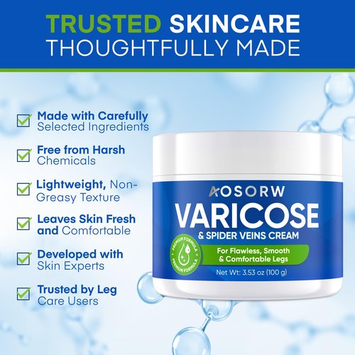 AOSORW Varicose & Spider Veins Cream – Natural Vein Treatment Leg Cream to Improve Circulation, Relieve Tired Legs & Swelling – Helps Reduce Appearance of Veins – 3.4 Fl Oz (Pack of 1)
