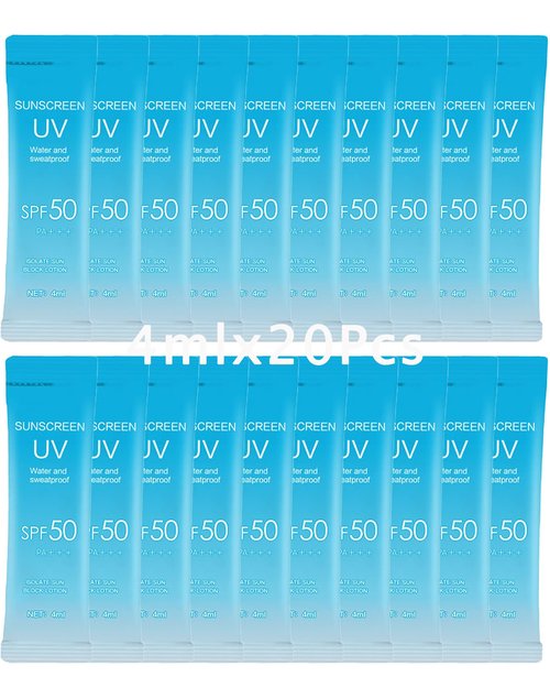 20 Pack Sunscreen SPF50+PA+++ (4ml Each),Moisturizing Travel Size Sunscreen Bulk Christmas Gift Lightweight &Portable,Face&Body Waterproof Mini Suncreens Lotion Women Travel Outdoor Daily Use-A