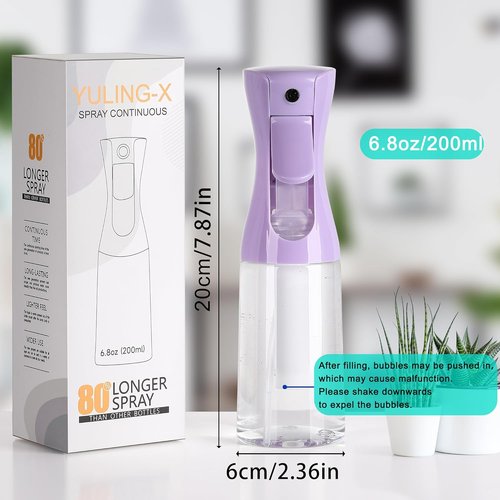 Skiennix Ultra-Fine Hair Spray Bottle - Continuous 200ml/6.8oz for Hair Design, Cleaning & Skin Care | Reusable Purple