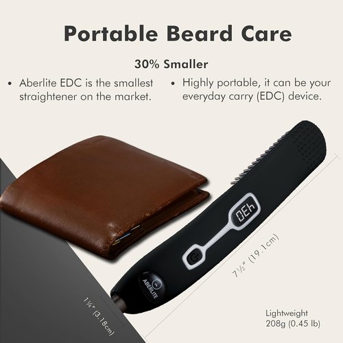 Aberlite EDC Heated Beard Straightening Brush - Professional Grooming Tool for 0.5 Inch+ Beards | Black