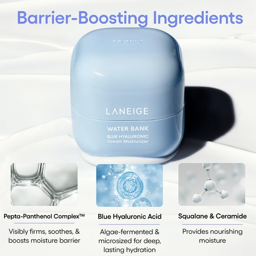 LANEIGE Water Bank Blue Hyaluronic Cream Moisturizer Mini: Hydrating Korean Face Cream with Squalane & Ceramide for Skin Barrier Support, Dermatologist-Tested