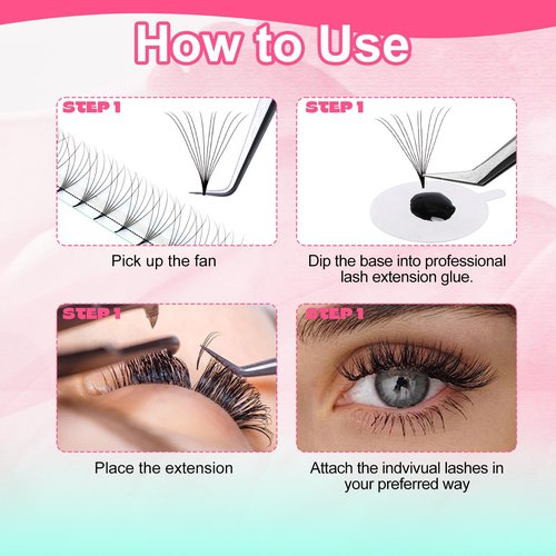 FADVAN 120PCS Premade Lash Fans 10D Premade Fans Eyelash Extensions C/D Curl Pre Made Fans Lash Extensions 3D/5D/10D/20D Short Stem Premade Fans Volume Lash Extensions (10D-0.07-C, MIX8-14)