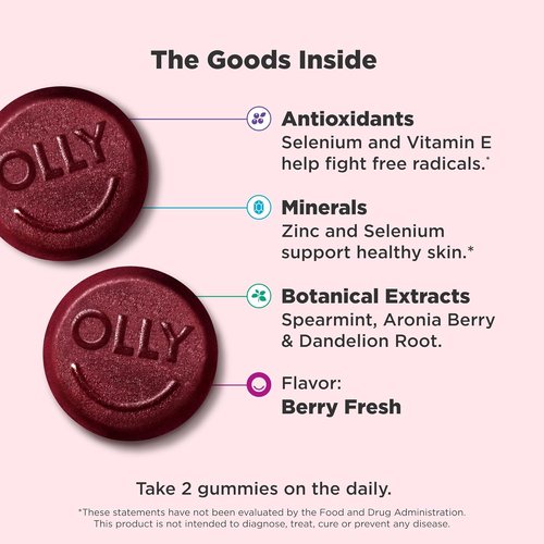OLLY Flawless Complexion Gummies - Clear & Healthy Skin Support with Vitamins E, A, Zinc | 50 Count