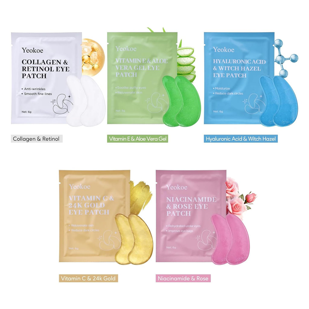 Yeokoe Under Eye Patches - Collagen & Retinol Eye Masks for Dark Circles | 20 Pairs