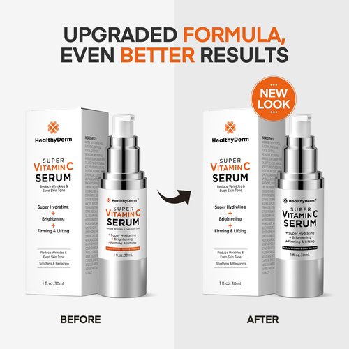 HealthyDerm Super Vitamin C Serum for Women Over 70: Niacinamide, Vitamin C, Hyaluronic Acid, Peptides, Vitamin E, Caffeine, Bakuchiol, Hydrating, Lifting, Face Wrinkle & Age Spots Reduction