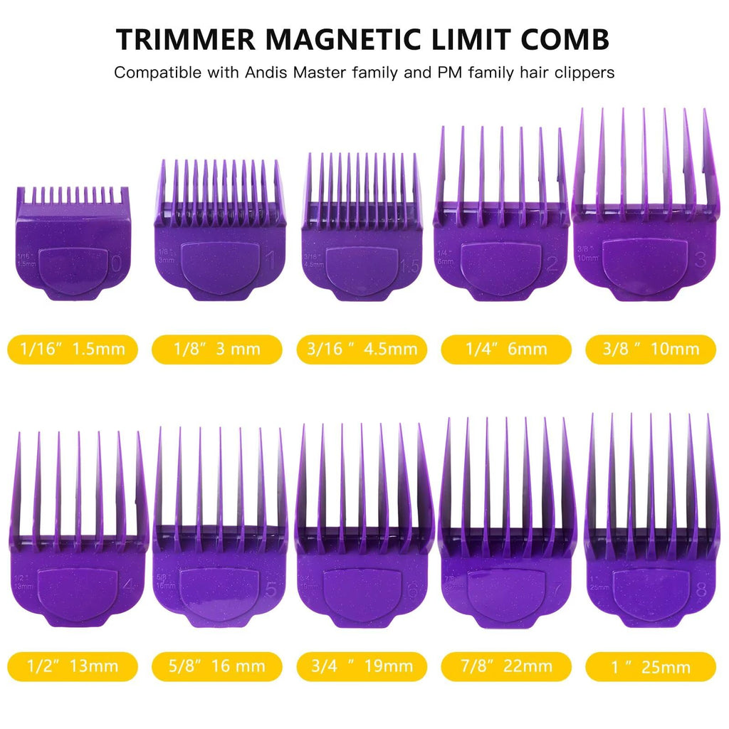 WELURE for Andis Master Clipper Accessories - 10 Magnetic Cutting Guards 1/16", 1/8", 3/16", 1/4", 3/8",1/2", 5/8", 3/4", 7/8", and 1 - for All Professional Haircutting Needs