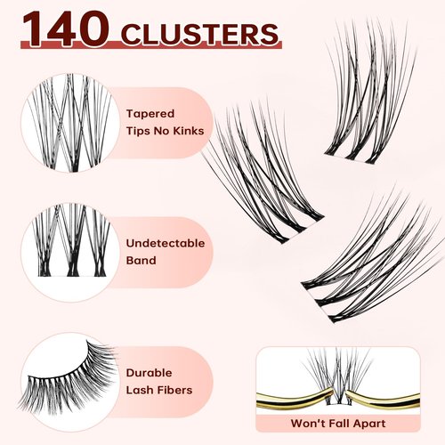 JOLIETIFY Lash Extension Kit, Natural Style, Faux Mink 8-16mm Cluster Lashes, BareLook, Soft & Fluffy, Waterproof Bond & Seal, Reusable Individual Lashes with Tweezers & Remover Tool, Easy to Apply
