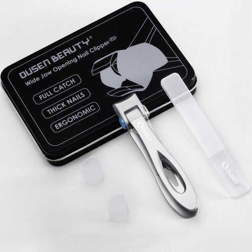 Ousen Beauty Nail Clippers with Catcher - Anti Splash Wide Jaw Opening Thick Toenail Clippers for Seniors | Self-Collecting Fingernail Cutter Heavy Duty Toe Nail Clippers for Men & Women | Silver | L