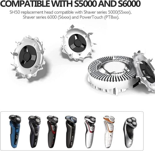 SH50 Compatible Replacement Head for Norelco Series 5000 Shavers - High Compatibility with Philips S5000/S6000 Models | 1-Pack