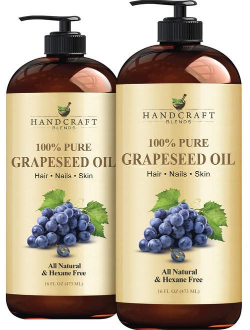Handcraft Blends Grapeseed Oil | 100% Pure and Natural | Bath & Body Oil | Premium Grade Carrier Oil | Skin | Hair | Body | Massage | Cold-Pressed | Hexane-Free | 16 Fl Oz (Pack of 2)