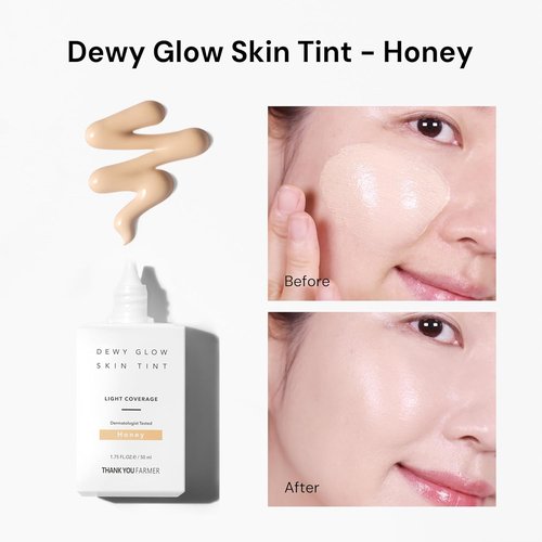 Thank You Farmer Dewy Glow Skin Tint - Long-Lasting Tinted Moisturizer with Vitamin B3 | Honey, 1.75 fl oz