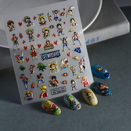 Anime Nail Stickers 5D 3D Embossed Japanese Kawaii Nail Art Decals for Unisex DIY Nail Design, Self Adhesive Stickers for Natural Gel Press On Nails, Cute Otaku Cosplay Gift Pink (Doctor)