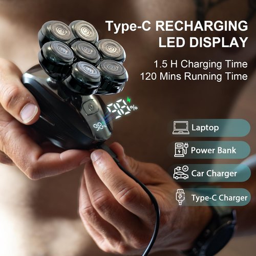 Head Shavers for Bald Men: Enhanced Detachable Head Shaver - IPX7 Waterproof Electric Razor for Men - 7D LED Display Rechargeable Shaving Grooming Kit