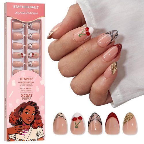 BTArtboxnails X LONGHAIRPRETTYNAILS Press On Nails - Autumn Muse, 5 Designs Mix Match Short Almond French Tip Press On Nails, 160 Pcs Salon Quality Soak Off Soft Gel Nail Tips in 16 Sizes