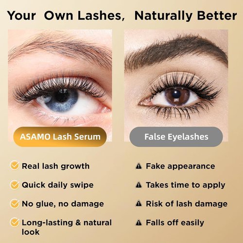 ASAMO Eyelash & Eyebrow Growth Serum - 2-in-1 Enhancer for Thicker, Fuller Lashes - Vegan, Cruelty-Free, 3ml