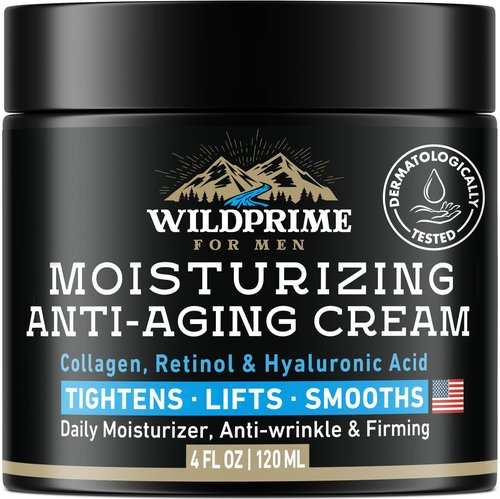 Men's Face Moisturizer Cream - Anti Aging & Wrinkle - Men's Shave Lotion - Made in USA - Collagen, Hyaluronic Acid, Vitamins E & A, Avocado Oil - Age Facial Skin Care, Day & Night Moisturizing, 4 oz