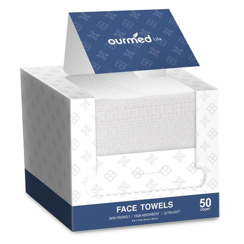 Ourmed Life Face Towels, 11"×9" Disposable Face Towel – Ultra-Soft, Thickened Facial Towelettes, Lint-Free Dry Wipes for Sensitive Skin, Ideal for Makeup Removal & Skincare (50 Count, 1 Pack)
