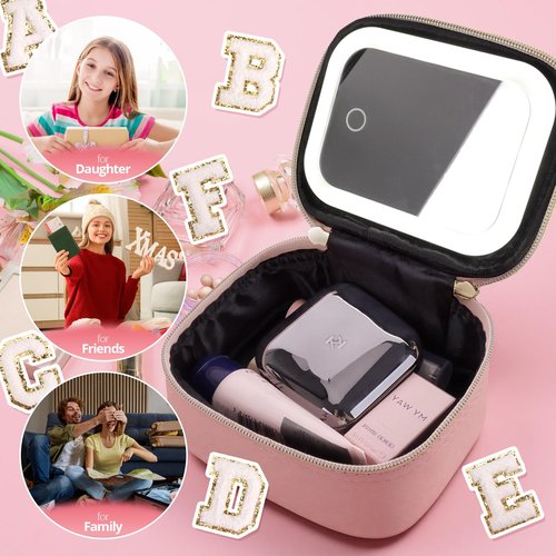 dadop Birthday Gifts For Women Teen Girl, Personalized Preppy Initial Makeup Organizer Bag, 10 11 12 13 14 15 16 17 18 Years Old Girls Gifts, Christmas Travel Gift Cosmetic Bag With LED Mirror - K