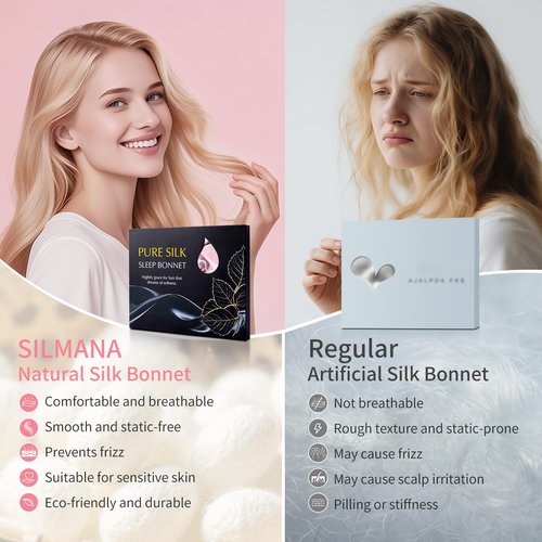 SILMANA Silk Bonnet for Sleeping Women, 22 Momme 100% Mulberry Silk Sleep Cap with 2 Matching Silk Scrunchies, Double-Sided Wearable Hair Bonnet for Night Hair Care and All Hair Types - Pink