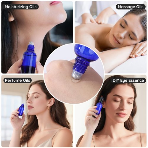 Segbeauty 1oz Glass Essential Oil Roller Bottles Rollerball Applicator, 5pcs 30ml Roll On Bottles, Refillable Anointing Oil Bottle, Blue Perfume Bottle Empty, Travel Size Containers for Oils Liquids