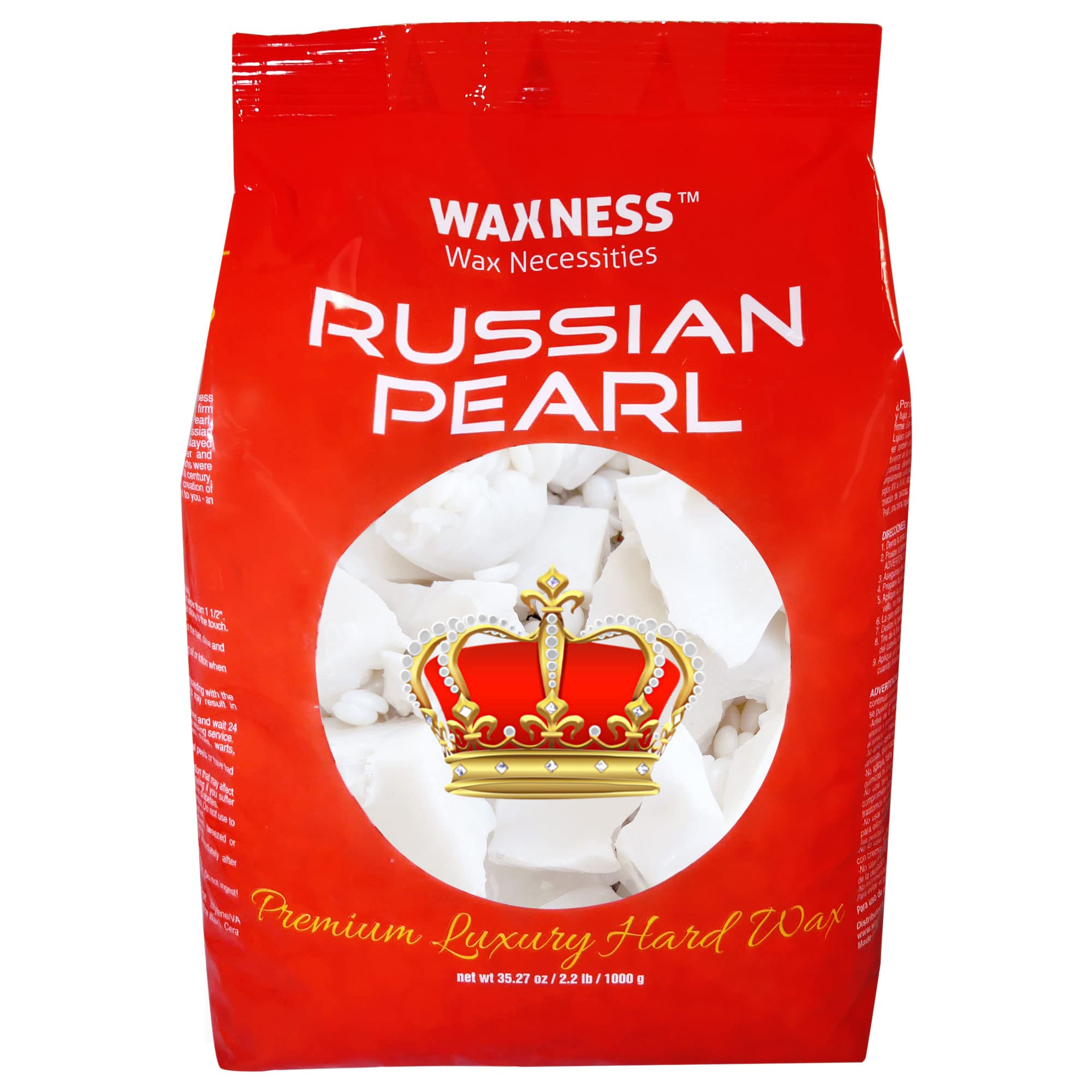 Waxness Russian Pearl Hard Wax Beads 2.2 lb (1 kg) – Rosin-Free Stripless Hard Wax with Creamy Texture and Skin Visibility, Professional Use – Made in Italy