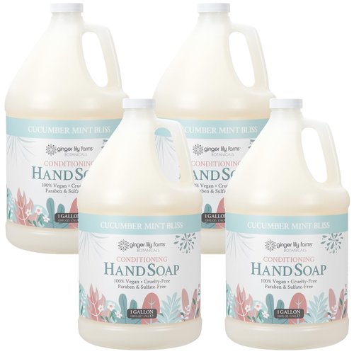Ginger Lily Farms Botanicals Conditioning Liquid Hand Soap Refill, 100% Vegan & Cruelty-Free, Cucumber Mint Bliss Scent, 1 Gallon (Pack of 4)