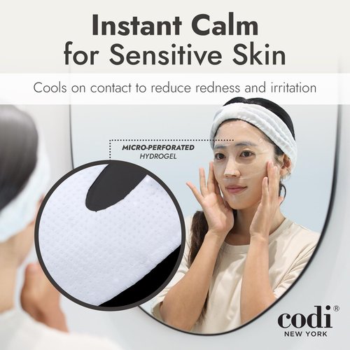Codi New York Collagen Gel Mask, Non-Slip Breathable Micro-hole Hydrogel for Redness Relief & Glass Skin, Intense Hydration, Soothing, Moisturizing, 4 Sheets (Hydro Soothe)