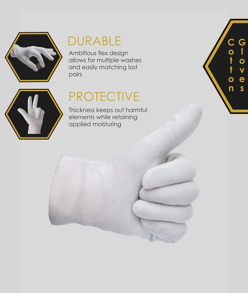 DOVORTEX 24 Pcs White Cotton Gloves - Protective for Dry Hands, Moisturizing, Inspection - Machine Washable