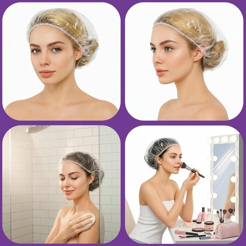 Skiennix Disposable Shower Caps - Extra Large Waterproof Hair Caps for Women | 100PCS, 22 Inch