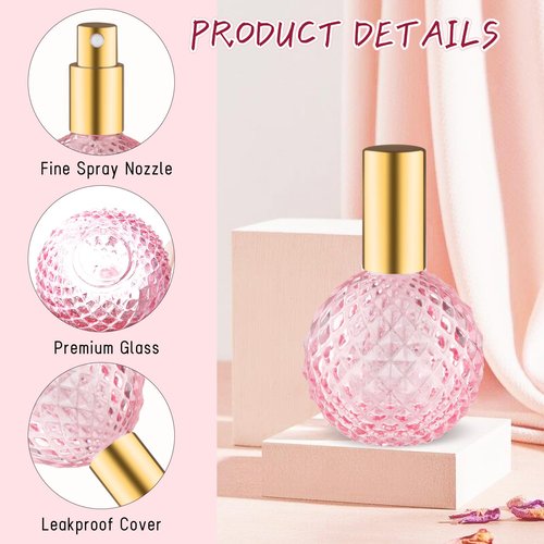 4 Pcs 100ml/3.38oz Glass Spray Bottle Empty Perfume Atomizer Fine Mist Spray Cosmetic Container Decorative Bottles for Liquid Make Up - Pink