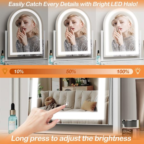 Gvnkvn Arched Makeup Vanity Mirror with Lights 17.2" LED Makeup Mirror Detachable 10X Magnification, Hollywood Make Up Mirror with Lighting, Smart Touch, 360° Rotation, (Gold,Gift Box)