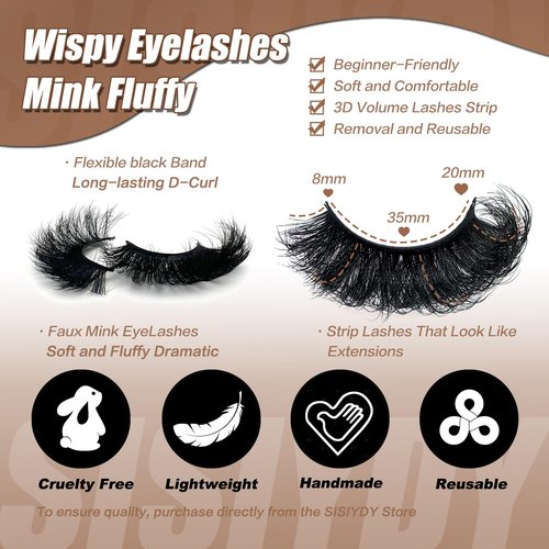 SISIYDY Mink Lashes Fluffy Dramatic Volume D Curl Big Lashes 20mm 25mm Long Cat Eyelashes Strips 14 Pairs Faux Mink Eyelash Pack Look Like Extensions For Full Eye Look YH203