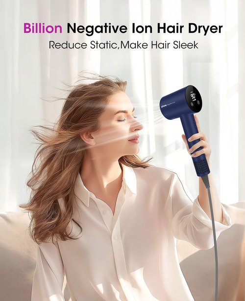 LEMULEGU Hair Dryer,110000 RPM High-Speed Brushless Motor for Fast Drying with HD Digital Display Low Noise Compact Hair Blow Dryer for Curly Hair for Home Travel Salon #201Purple Blue