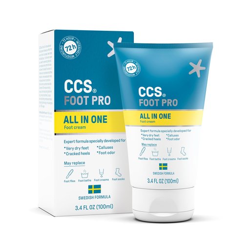 CCS Foot Pro All in One Foot Cream for Cracked Heels, Dry Skin, Calluses, and Foot Odor, Vegan Formula, No Parabens or Sulfates, Doctor Recommended, 3.4 fl oz (100ml)