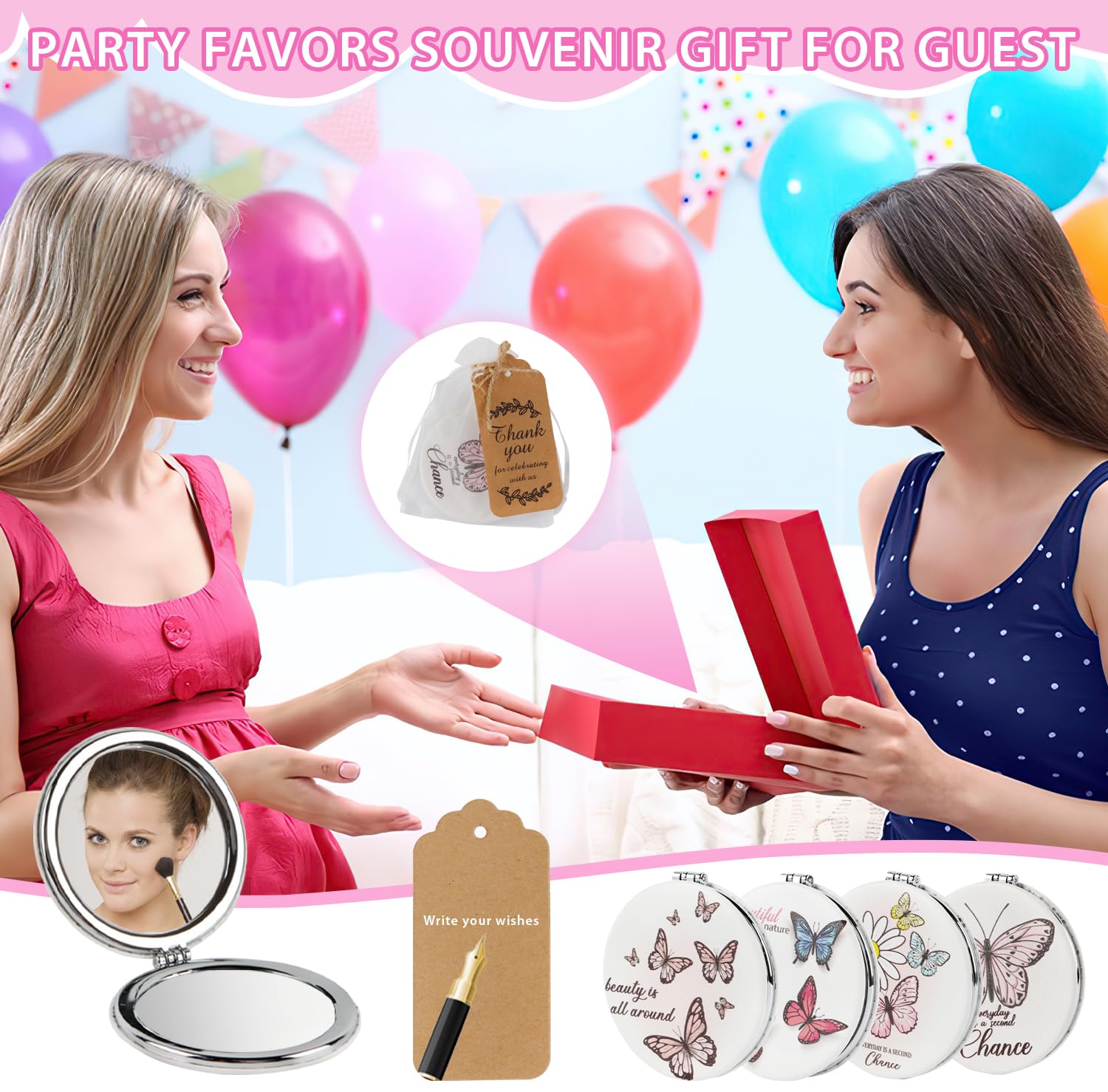 wxfdac 24Pcs Butterfly Compact Mirrors Bulk Wedding Party Favors for Guests, Inspirational Cute Portable Folding Makeup Mirrors Set, Return Gifts for Bachelorette Wedding Bridal Party Souvenir Gift