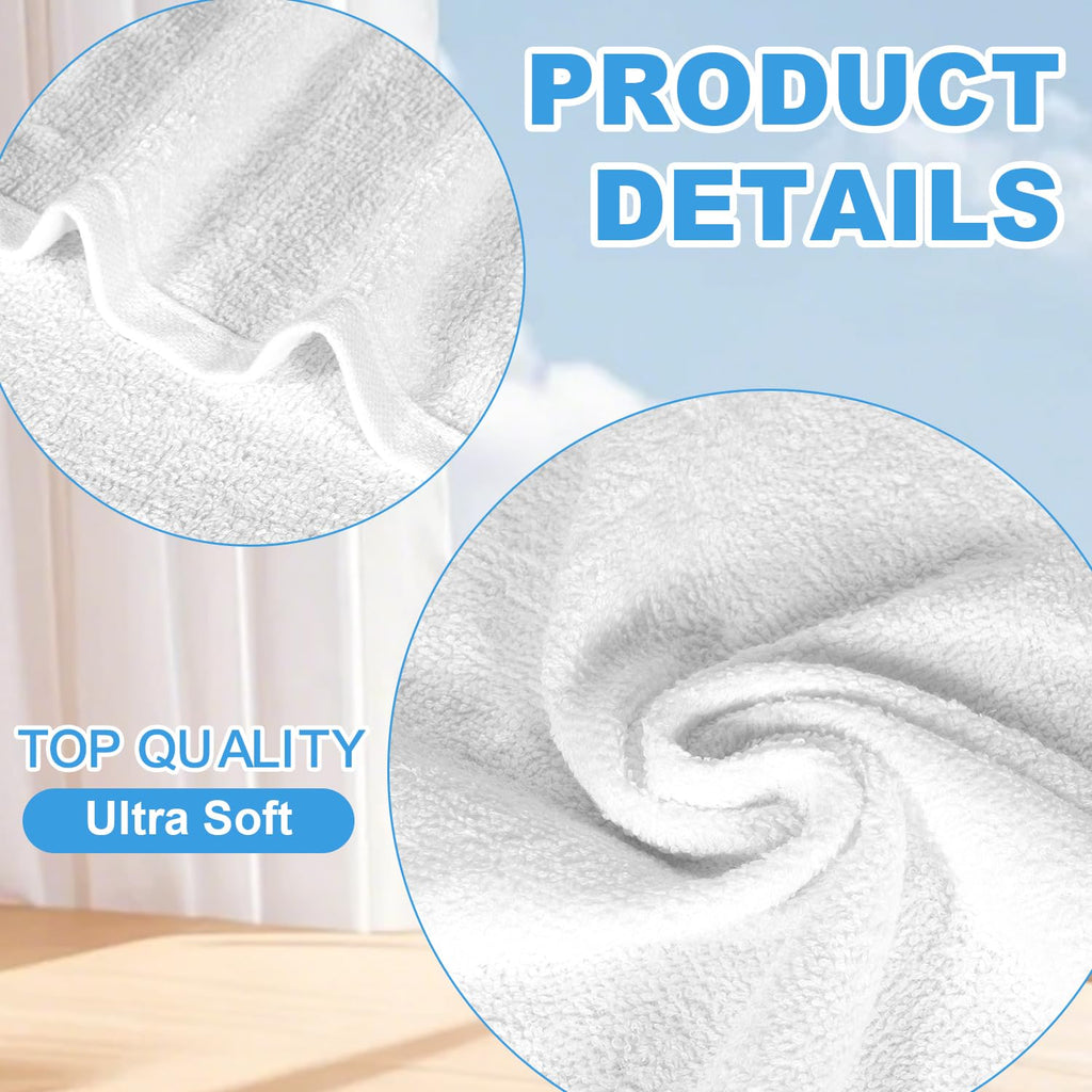 ZHAYAO 24 Pack 100% Cotton Wash Cloth, 12x12 Inch Highly Absorbent and Soft Feel Fingertip Towels, Machine Washable Washcloths for Bathroom, Gym, Hotel, Spa and Kitchen, White