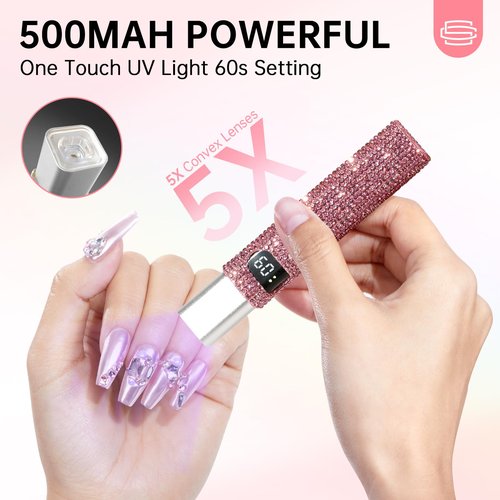 CHRISTINE SHELLY Handheld UV Light for Gel Nails, Mini LED Cordless Nail Lamp for Gel Nail Polish, Portable Flash Cure Lamp, Rechargeable USB Nail Dryer with LCD Display Fast Curing Home DIY