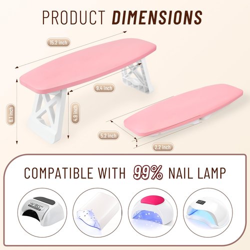 AMAZDIP 15.2 Inches Big Nail Arm Rest Hand Rest Stand, Nails Tech Must Have Supplies, Professional Foldable Soft Microfiber Leather Foot Hand Stand Cushion Pillow for Manicure Station, White