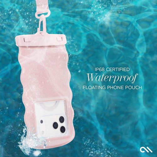 Case-Mate Wavy Waterproof Phone Pouch | IP68 Large Floating Case with Crossbody Lanyard - Ballet Pink Twinkle