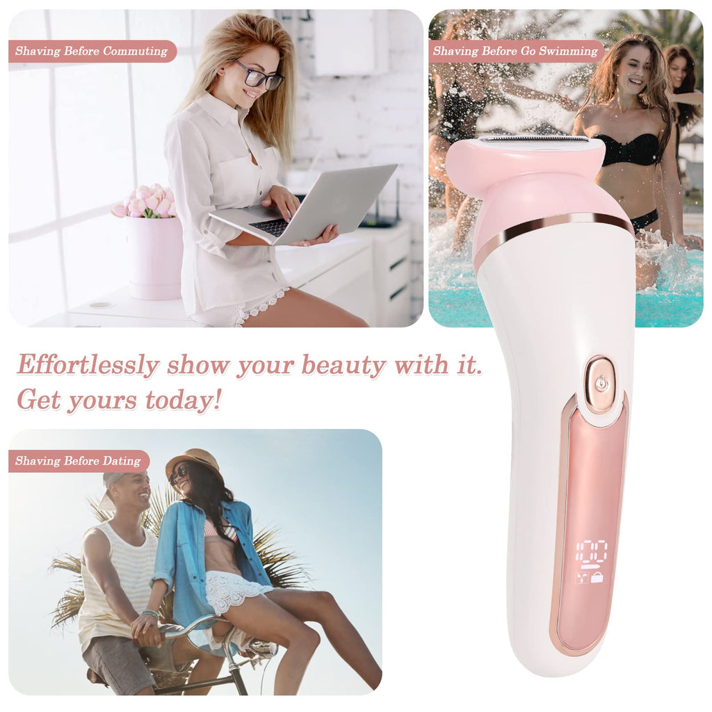 YHC Electric Razor for Women – 2-in-1 Waterproof Cordless Shaver for Legs, Underarms, Face & Bikini, Hypoallergenic Blades, Wet & Dry Use, USB Rechargeable (Pink).