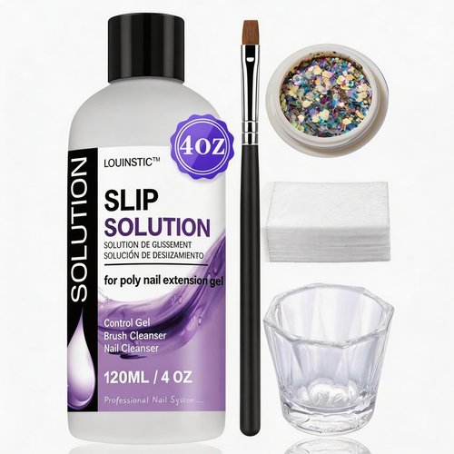 LOUINSTIC Poly Nail Gel Slip Solution - 4oz Slip Solution for Poly Nail Extension Gel, Anti-Stick Slip Solution for Nails, Brush Clean Liquid, Easy to Use, Beginners, Home Salon