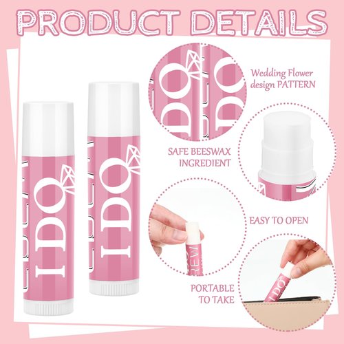 Suttmin 24 Pcs Bachelorette Lip Balm I Do Crew Wedding Party Gifts Bachelorette Lip Balm Gift Wedding Favors for Party Guest Supplies(Pink)