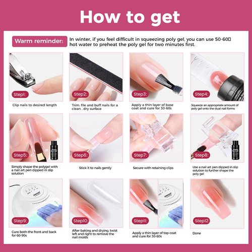 JEWHITENY 28 Colors Poly Nail Gel Kit with Base Top Coat Purple Blue Yellow Nude Pink Glitter Shades Quick-Dry for Beginners DIY Need U V Lamp Curing