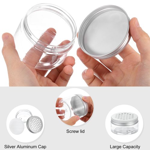 HARFINGTON 8 Pcs Empty Scent Beads Storage Container 3oz/80ml Air Freshener Tins Round Refillable Spice Containers Plastic Jars Sample for Travel Storage
