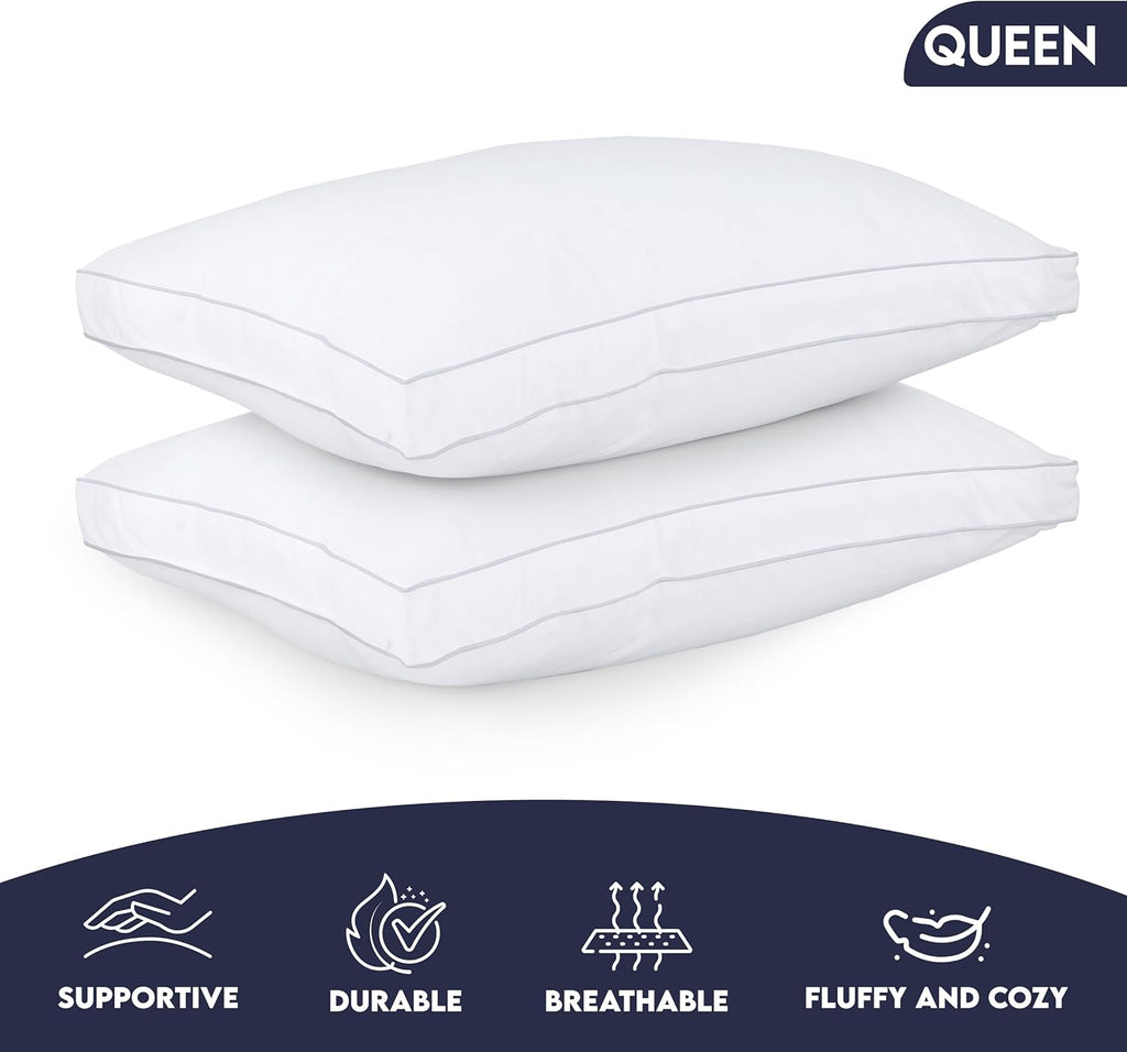 Utopia Bedding Queen Size Bed Pillows - Soft & Fluffy Down Alternative, Cooling Gusseted Design | Set of 2