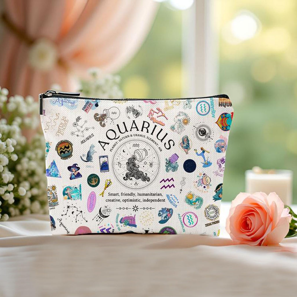 XYZONE Aquarius Gifts for Women, Aquarius Zodiac Cosmetics Bag, Travel Makeup Bags, Aquarius Birthday Gifts for Women & Astrology Lovers