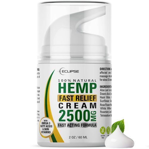 Hemp Cream by Eclipse - Non-Greasy, Targeted Long-Lasting Relief - Natural Hemp Extract Cream - Made in USA - 2 Pack